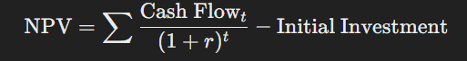 Formula for NPV
